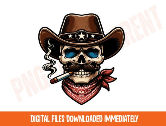 Western PNG T-Shirt Graphic: Cowboy Skull Design